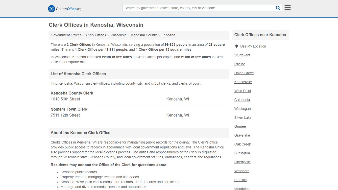 Clerk Offices - Kenosha, WI (County & Court Records)